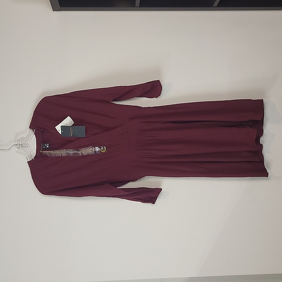 SCOTCH & SODA MAISON SCOTCH Merlot Maison Wrap Midi Dress w/ Necklace - Picture 1 of 16